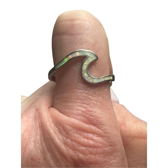 White Opal 925 Sterling Silver Wave Ring 12” - Picture 2 of 9